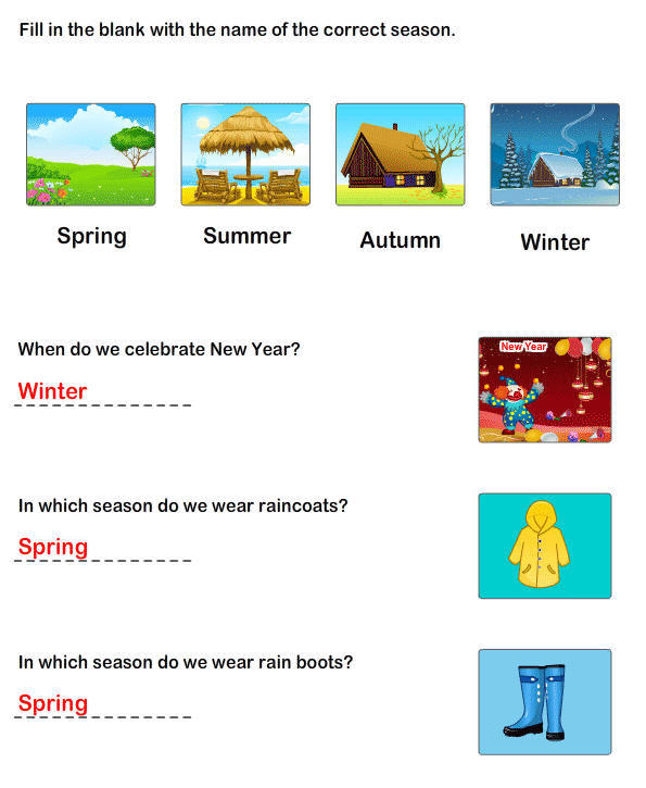 Worksheet To Learn Seasons | Learning Worksheets For Kindergarten